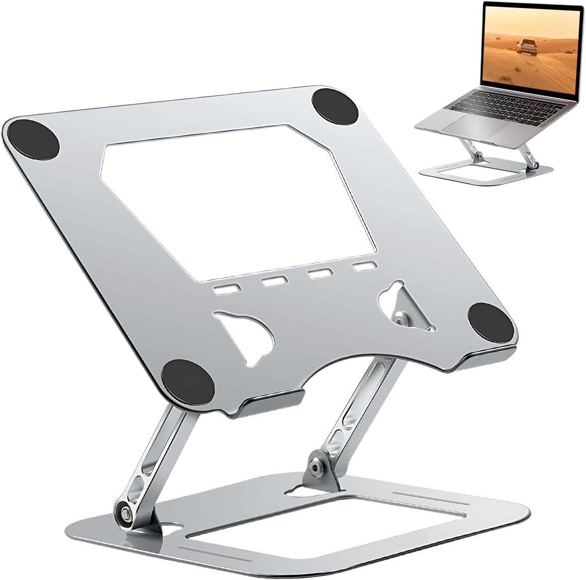 Adjustable Aluminum Laptop Stand β Ergonomic Foldable Riser with Ventilation, Portable Notebook Holder, Silver Finish, Ideal for Desk Setup and Comfortable Computing
