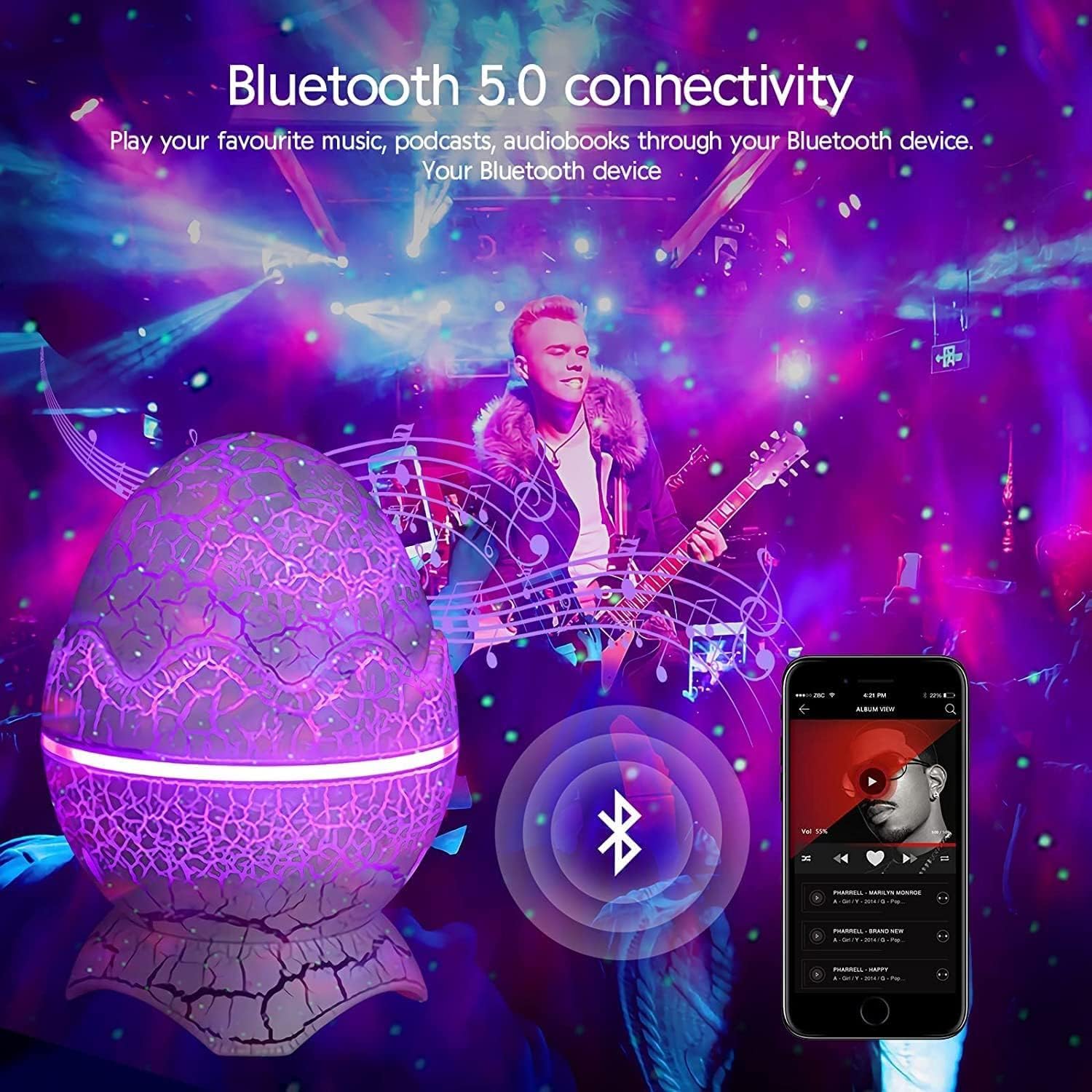 Galaxy Projector Dinosaur Egg – Sky Night Light with Bluetooth Music and Laser Starry Lamp for Room and Party Decor