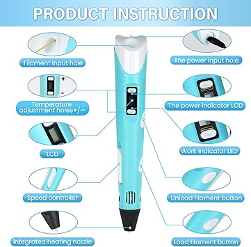3D Pen Upgrade | Intelligent Printing Pen with LCD Screen & 12 PLA Colors for Creative Fun