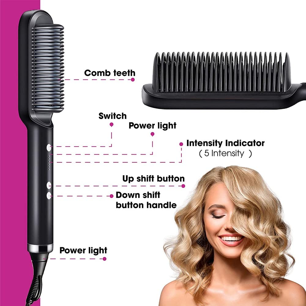 Multifunctional Hair Straightener Brush | Heating Curler, Straightener & Styler Comb for Hair & Beard | Fast Heating Straightening Iron