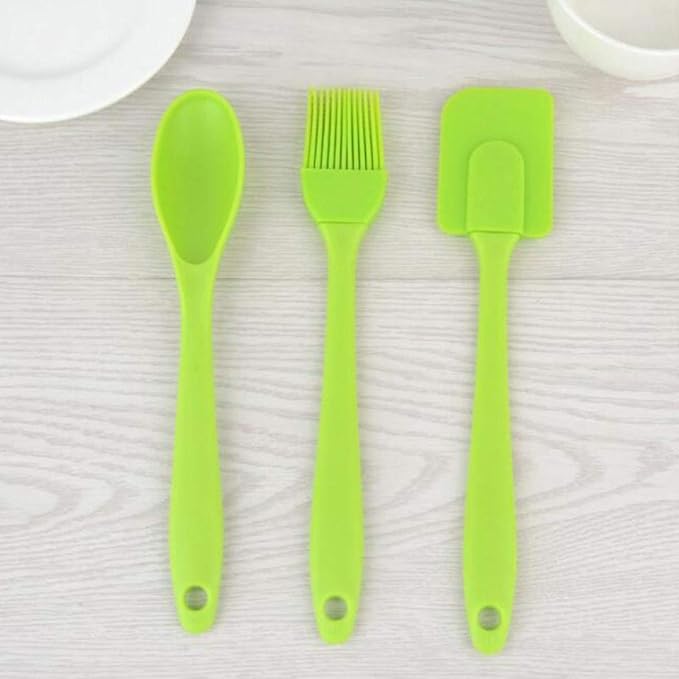 3-Piece Silicone Cooking Utensil Set | Spatula, Spoon & Brush | Heat Resistant for Baking & Cooking