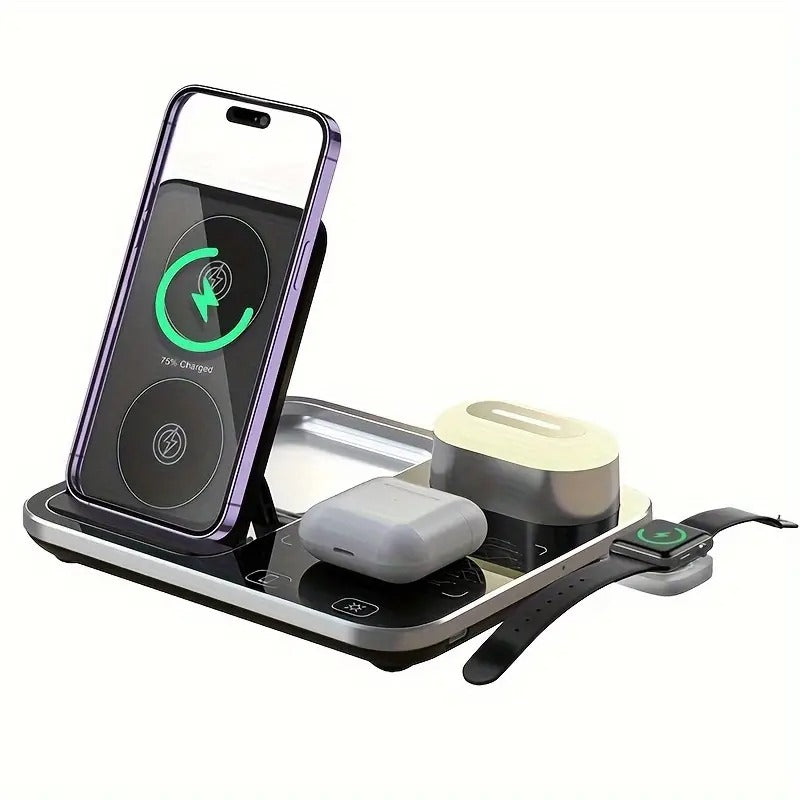 R12 Desktop Wireless Charger – 4-in-1 RGB Light Charging Station with Automatic Lifting