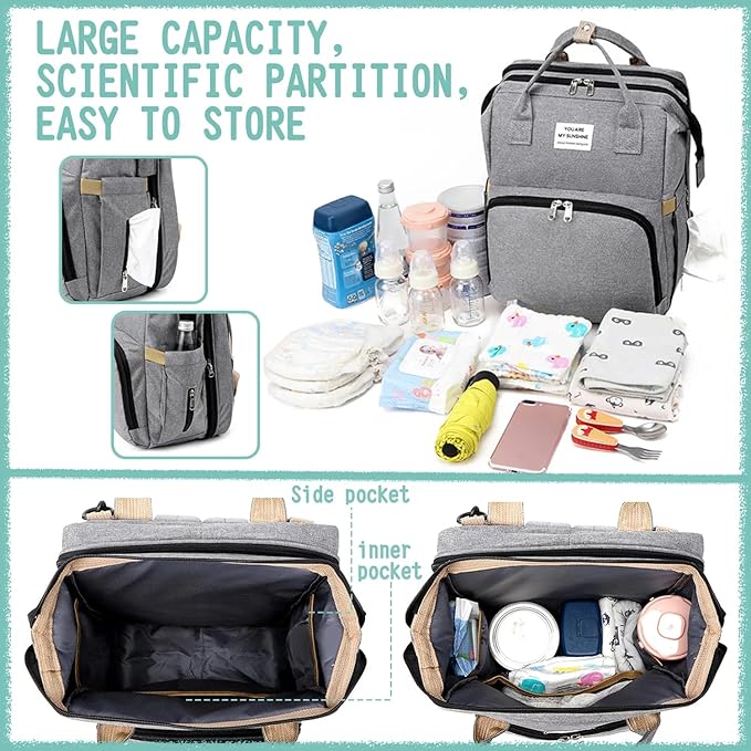 Diaper Bag Backpack – Waterproof and Stylish Multifunctional Travel Baby Bag with Insulated Pockets, Changing Pad, and Hands-Free Design for Parents