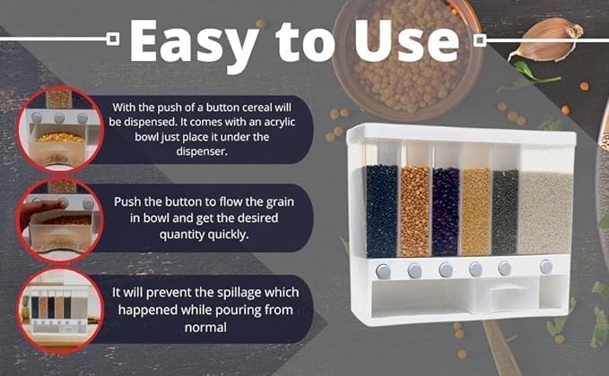 Wall Mounted 6-Section Cereal Dispenser – Space-Saving Kitchen Storage for Dry Foods