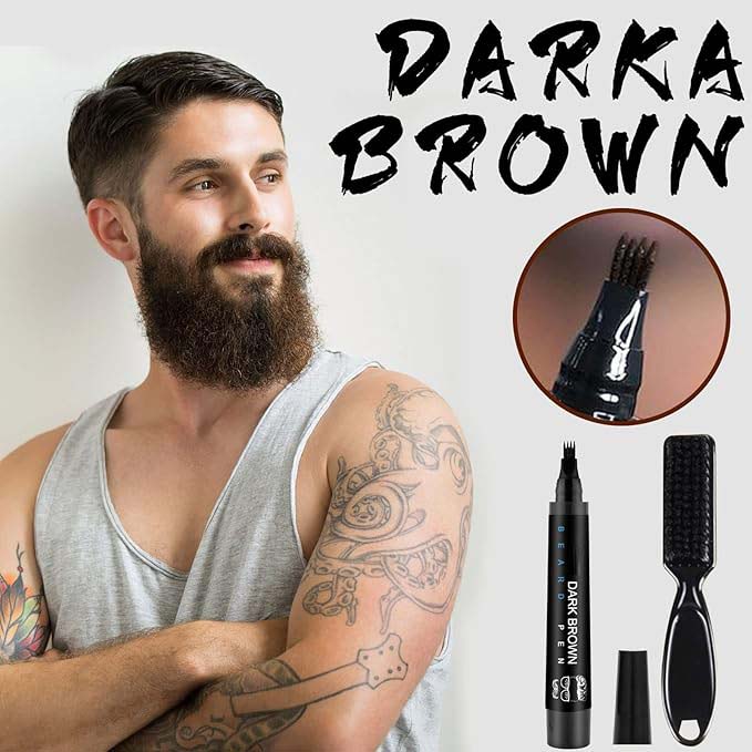 Waterproof Beard Filler Pen Kit | Contoured Beard Pen with Brush | Long-Lasting & Sweatproof Beard Pencil | Perfect for Patchy Beards
