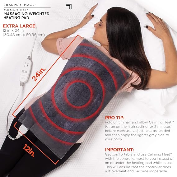 Heat Massaging Weighted Heating Pad by Sharper Image – Electric Heating Pad with Vibrations