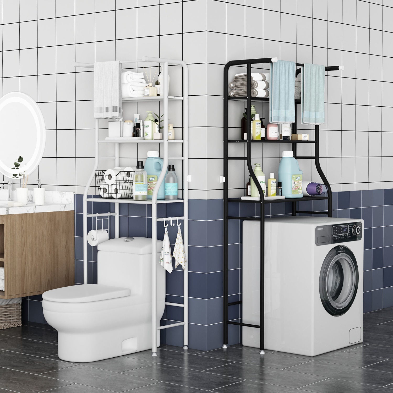2/3 Layer Washing Machine Stand & Bathroom Storage Rack | Shelf with Towel Rack | Durable, Space-Saving, & Stylish Organization