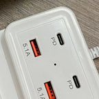 Intelligent USB Power Strip Plug with Dual PD & USB Ports | 5.1A Multi-Port Fast Charging Power Supply | US/EU Plug, 4 USB Output Ports for Safe Charging