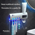 3-in-1 Intelligent Photosensitive Toothpaste Dispenser | Wall-Mounted USB Solar Rechargeable Toothbrush Holder (White)