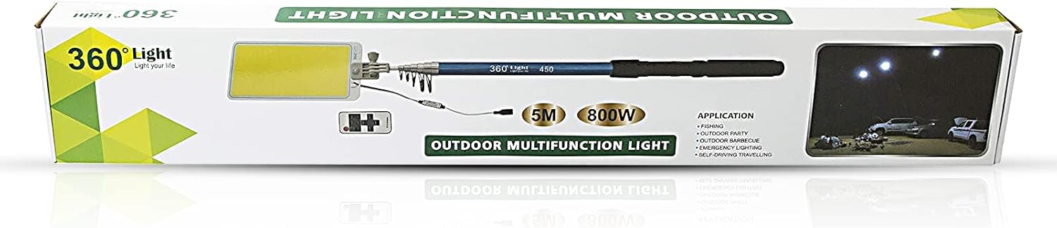360° Multifunction Outdoor LED Light | 5M Fishing Rod Lamp with IR Remote | 3 Modes | 800W Camping Lantern