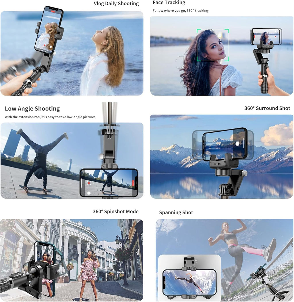 Q18 Mobile Phone Selfie Stick – Anti-Shake Gimbal Stabilizer with Built-In Fill Light, Rechargeable Battery, and Universal Smartphone Compatibility