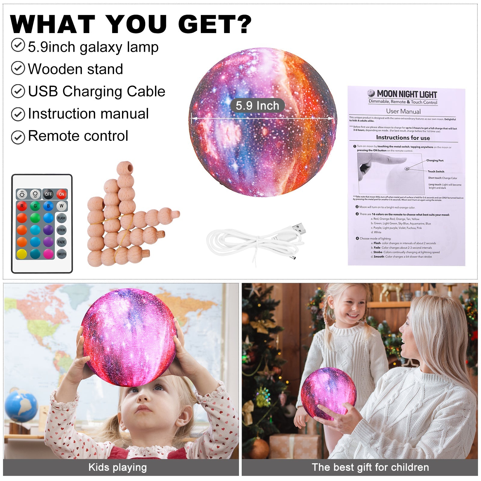 Space Moon Star Light LED | Customizable 8-20CM 3D Moon Lamp | Night Light for Kids & Room Decor | Colorful LED Modern Lighting for Children’s Rooms