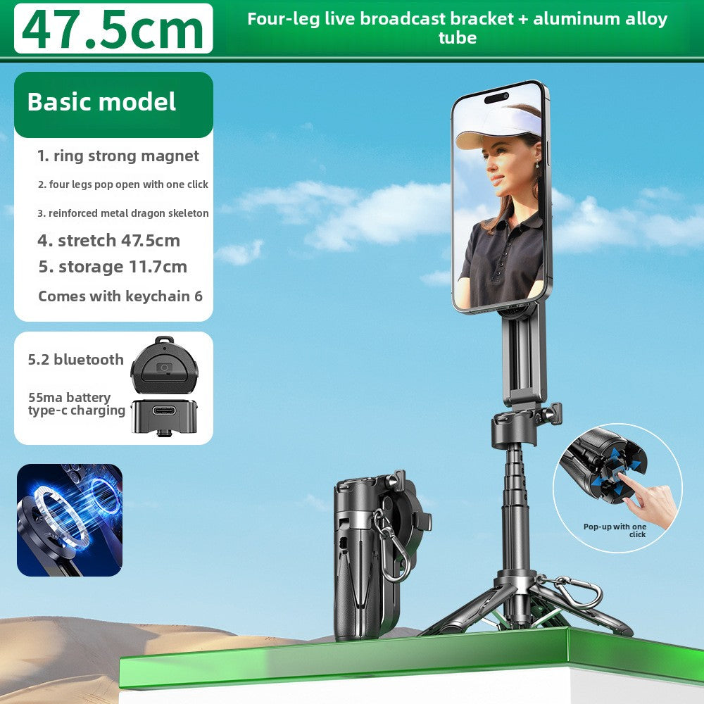 P15mini-C Magnetic Selfie Stick | Bluetooth Remote, 47.5cm Extendable Selfie Pole | Multifunctional Camera Assistant for iPhone & Android Smartphones, Travel & Vlogging