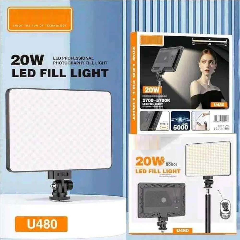 U480 LED Video Light – 5000mAh Rechargeable Camera Panel Light with 10–100% Dimmable Brightness, Adjustable 3200K–5600K Bi-Color Lighting for Photography, Videography, Live Streaming & Content Creation