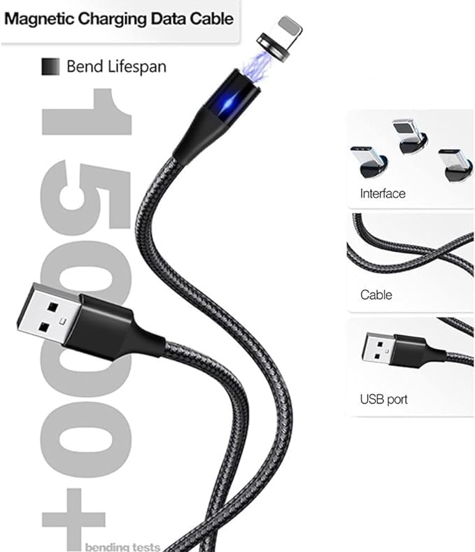3-in-1 Magnetic Charging Cable | 3A Fast Charge | Micro USB, Type C & iProduct Compatible