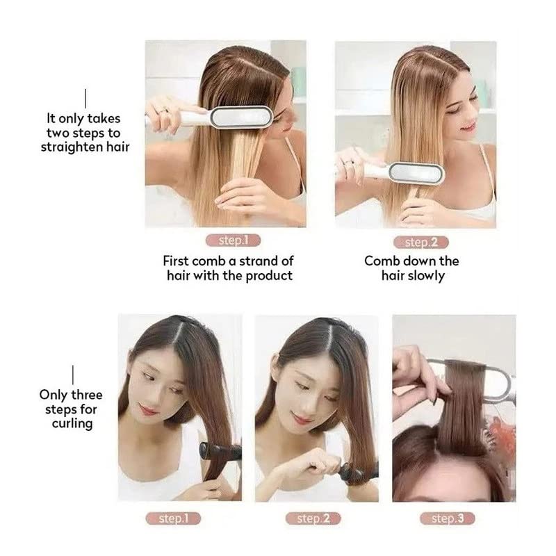 Multifunctional Hair Straightener Brush | Heating Curler, Straightener & Styler Comb for Hair & Beard | Fast Heating Straightening Iron
