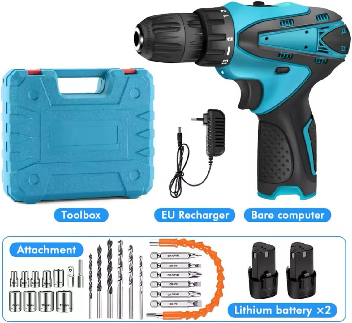 Cordless Drill Driver Set | Brushless Motor Screwdriver | 2 Lithium Batteries & Carry Box | Variable Speed Electric Drill for DIY, Home, and Professional Use