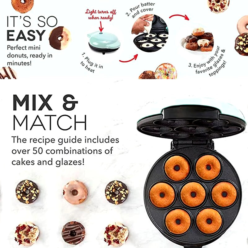Household Electric Donut Maker | Double-Sided Heating Donut & Bread Machine with Non-Stick Cake Baking Pan | Easy-to-Use Breakfast Maker Oven for Homemade Donuts, Cakes, and Mini Bread