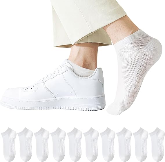 10 Pairs Men’s Breathable Cotton Ankle Socks – Ultra Lightweight, Soft & Comfortable Fit for All Seasons, Everyday Low-Cut Socks for Casual, Work, or Sports