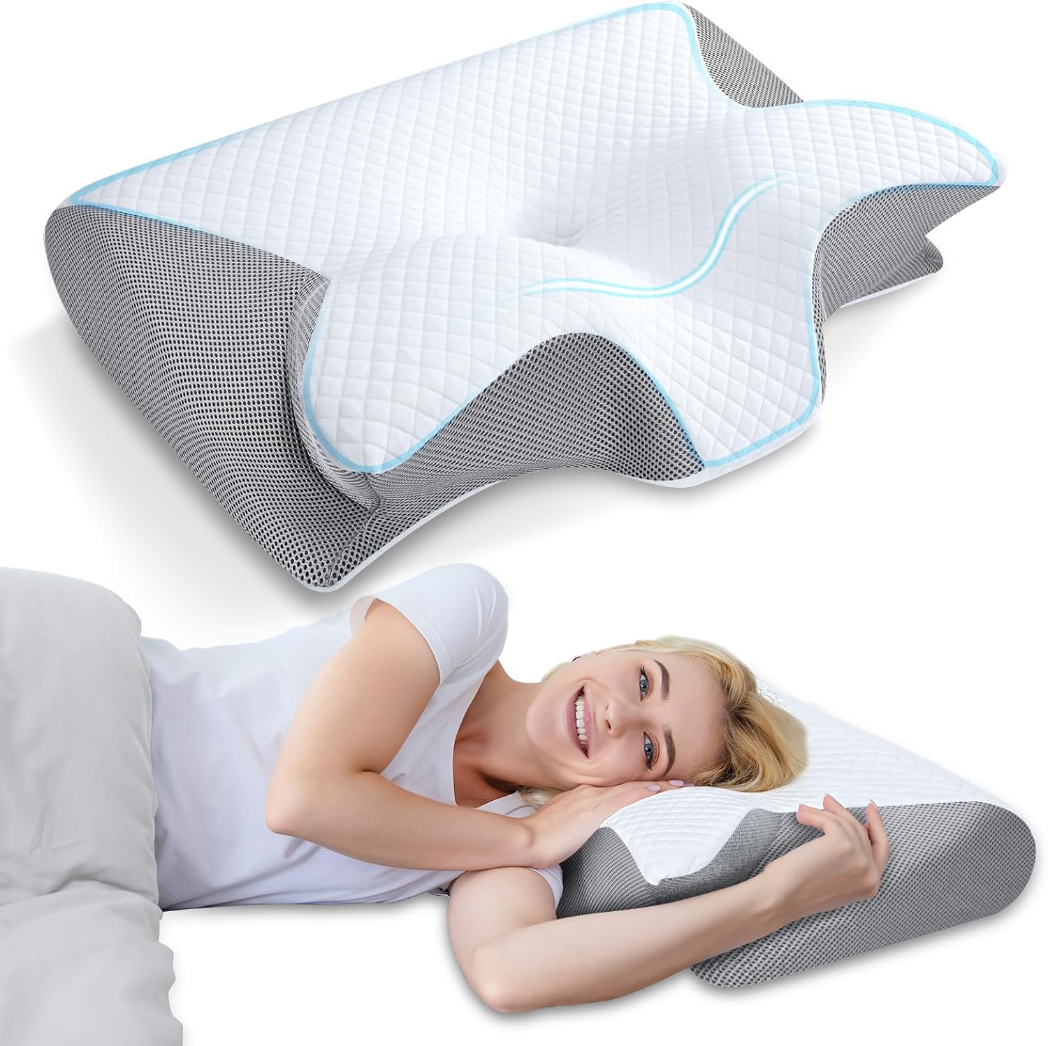 2-in-1 Memory Foam Cervical Pillow for Neck Pain Relief – Ergonomic Orthopedic Support for Side, Back & Stomach Sleepers