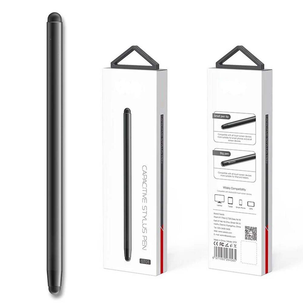 ST01 Dual-Tip Stylus Pen – Precision Capacitive Touchscreen Stylus with Fine Tip & Soft Mesh Tip for Tablets, PCs, Smartphones & Drawing Apps (Black)