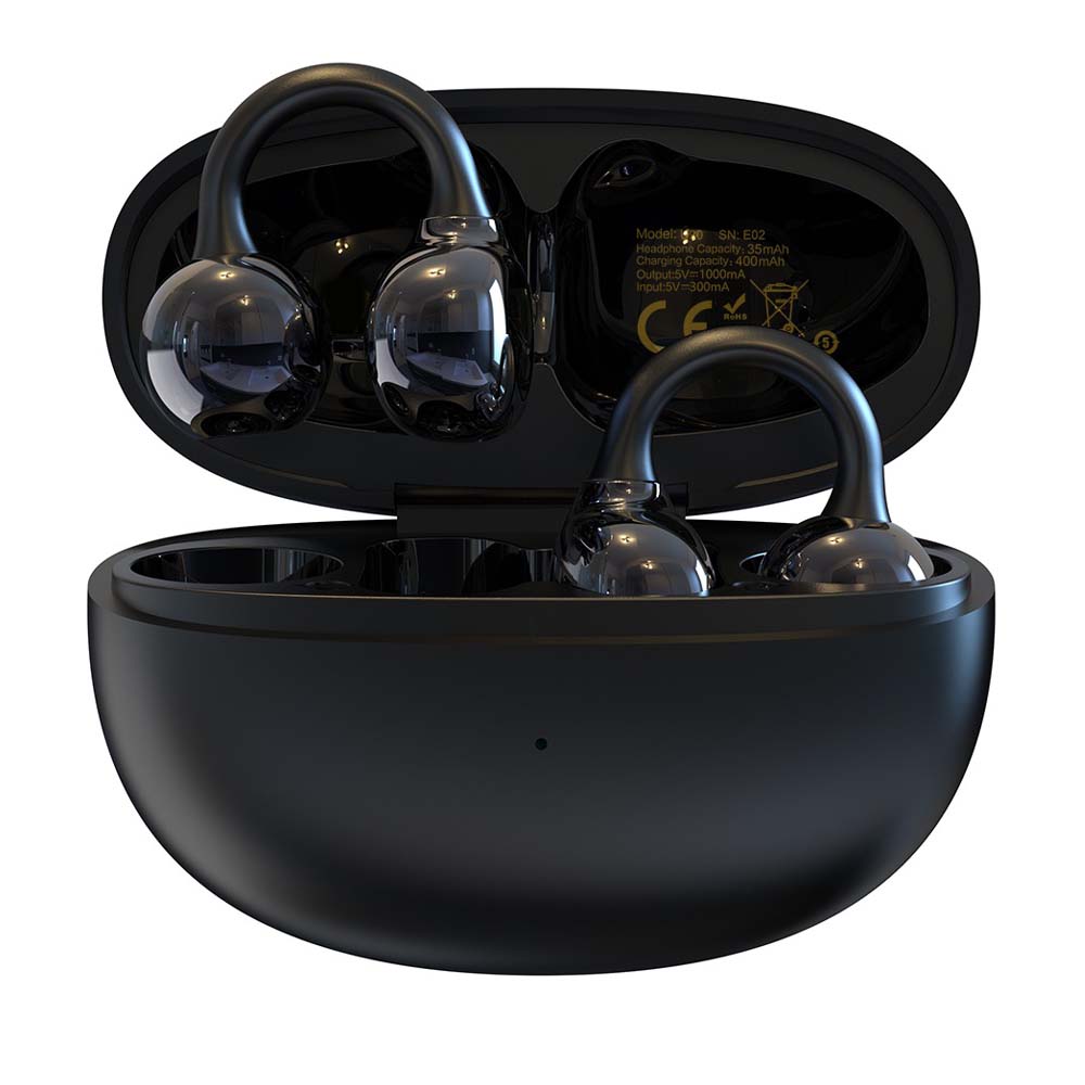 U-20 Open Ear Ring Headphones | Bluetooth 5.4 Clip-On OWS Earphones | 30H Battery Life, Noise-Cancelling & Ultra-Lightweight 4.9g Design (Black)