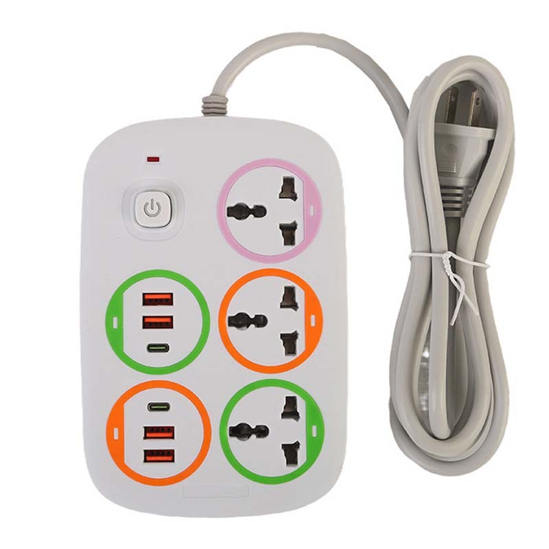 4USB + 2 Type-C British Standard Power Switch – Black with Color-Changing LED Circle, Total Control, 2500W Power, Fast Charging and Smart Home Integration
