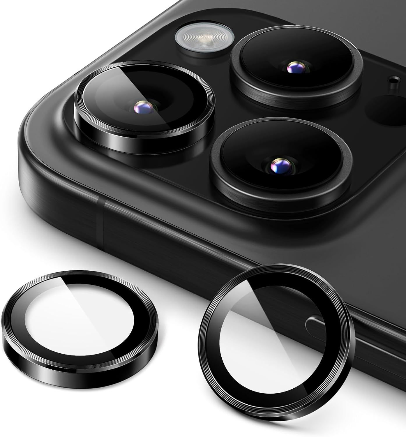 iPhone 16/17 Pro Max Camera Lens Protector 3-Pack | 9H Tempered Glass with Aluminum Alloy Ring | Anti-Scratch HD Clear Cover – Black Finish