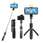 R1S Mobile Selfie Stick with Tripod & LED Light | 3-in-1 Extendable 70cm Selfie Stick for Phone & Camera | Bluetooth Remote & Adjustable Desktop Stand | Compatible with iPhone & Android