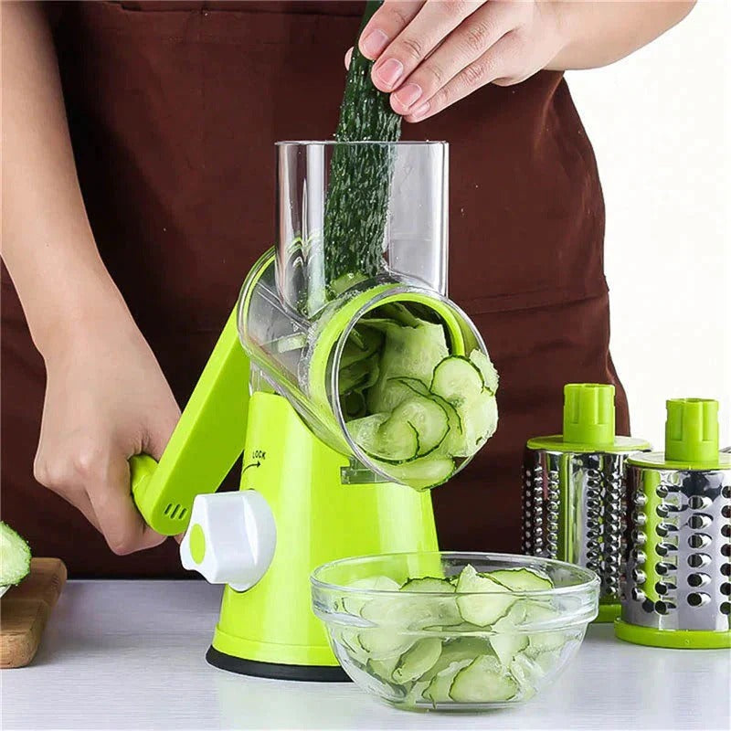 3-in-1 Manual Rotary Vegetable Drum Cutter | Slicer, Shredder, & Grater for Efficient Food Prep