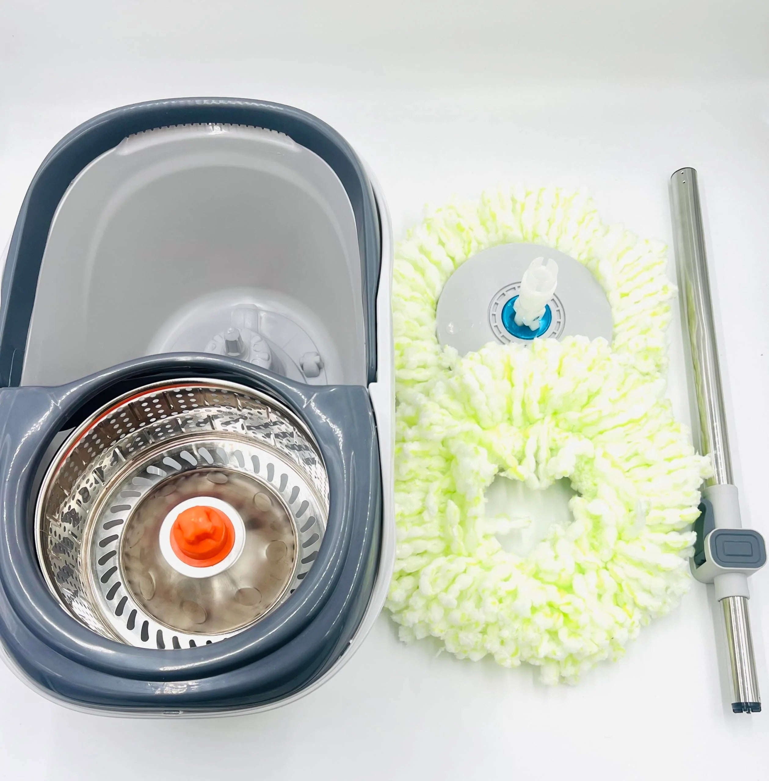 Clean Smart Spin Mop | Twin Split Bucket | 360° Wet & Dry Mop with Disinfectant Bottle & 2 Pads | Space-Saving Hygienic Cleaning Tool