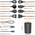 19-Piece Silicone Cooking Utensils & Knife Set | Black Kitchen Tools with Knives, Cutting Board, & Storage Block