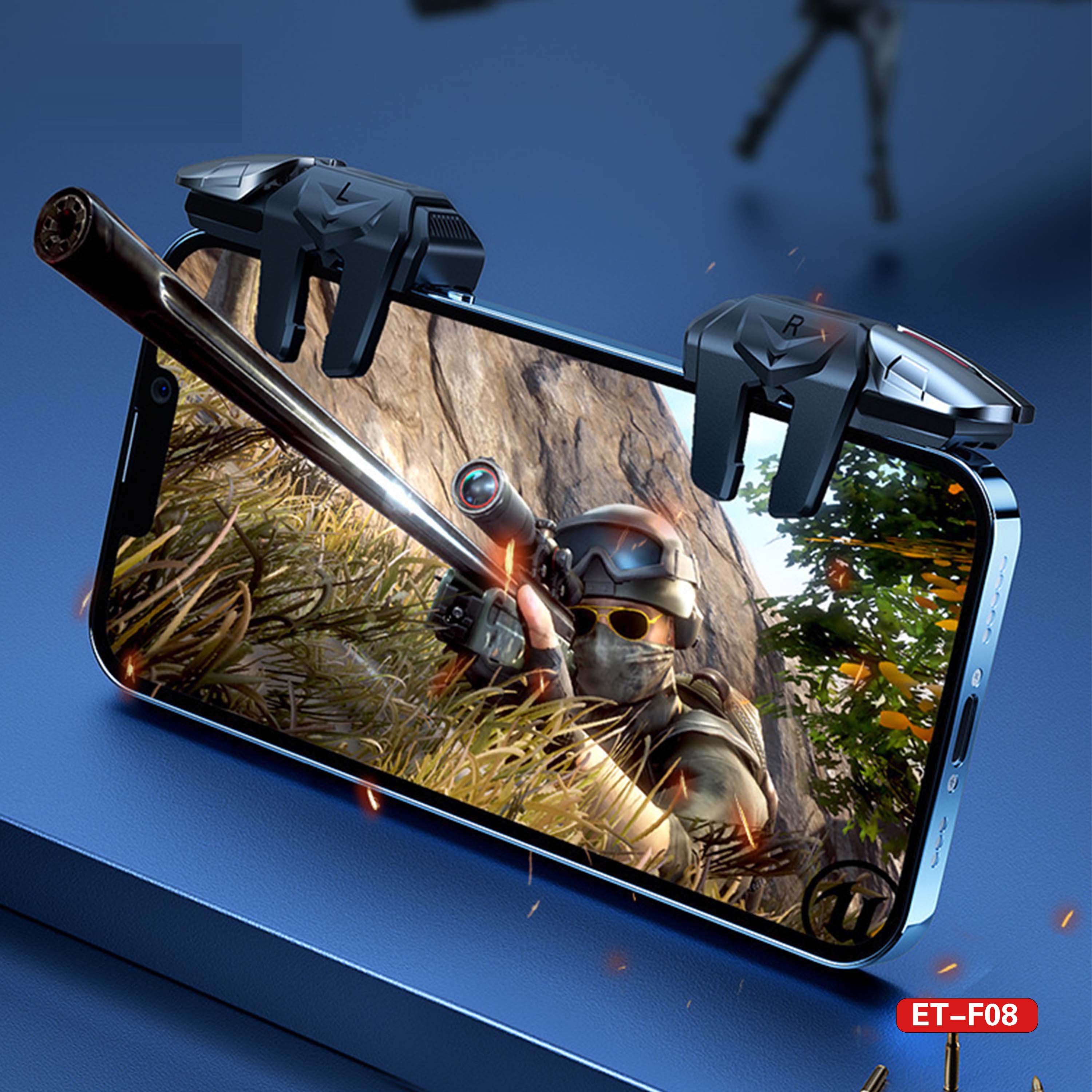 ET-F08 Mobile Game Trigger Controller - Clip-on Fire Buttons & Joystick for iOS/Android Gaming, No Bluetooth Needed