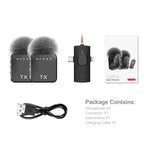 3-in-1 Lavalier Wireless Microphone – 2pcs Wireless Mic Compatible with iPhone, iPad, and Android | Perfect for Video Recording, Gaming, Live Streaming, and Podcasts