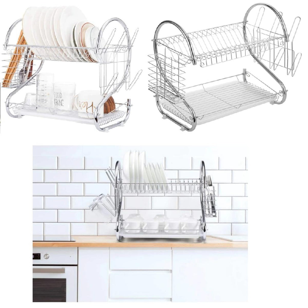 New Arrival 2-Layer Kitchen Dish Rack | Stainless Steel Dish Drainer & Plate Holder with Utensil Organizer