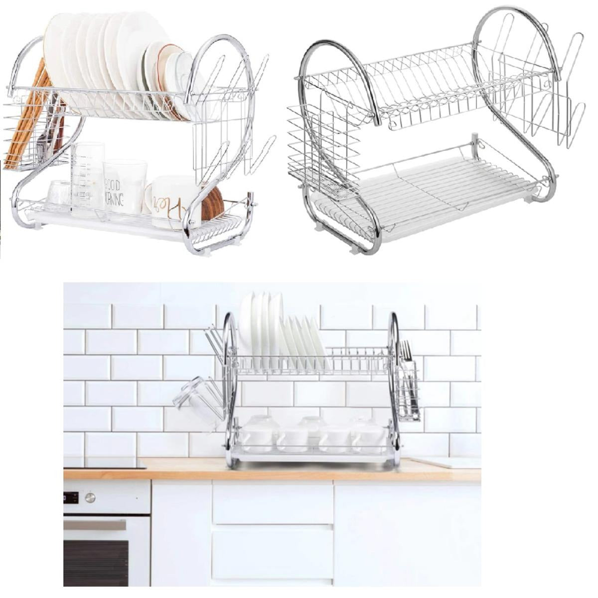 New Arrival 2-Layer Kitchen Dish Rack | Stainless Steel Dish Drainer & Plate Holder with Utensil Organizer