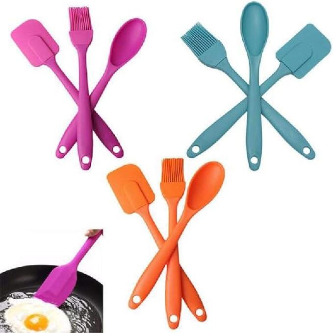 3-Piece Silicone Cooking Utensil Set | Spatula, Spoon & Brush | Heat Resistant for Baking & Cooking