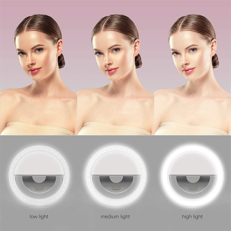Rechargeable Clip-on Selfie Ring Light - 36 LED Phone Light Compitable for iPhone/Android (Multi-Color)