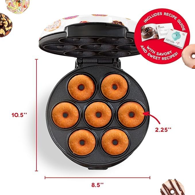 Mini Donut Maker – Kid-Friendly, Non-Stick Machine Makes 7 Delicious Doughnuts