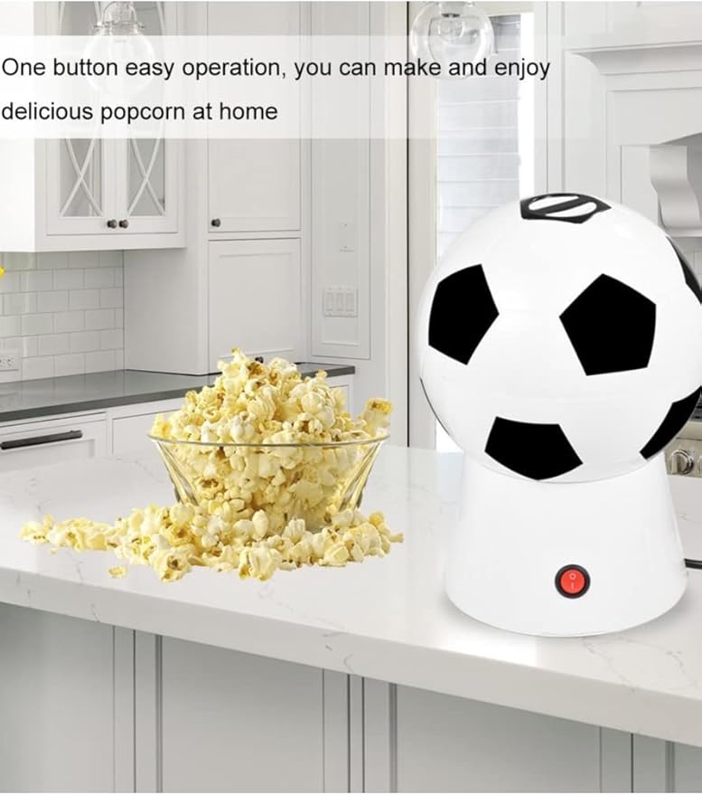 Football Popcorn Maker, 1200W Hot Air Popcorn Machine | Healthy Oil-Free Snack Maker with Overheat Protection & Temperature Control | Soccer Ball Serving Bowl