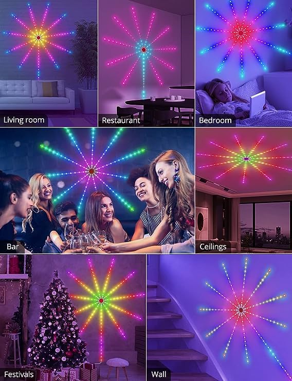 Smart Firework LED Lights | USB Powered Room Decor with Color Changing Fireworks & RGB Strip | Remote & App Control