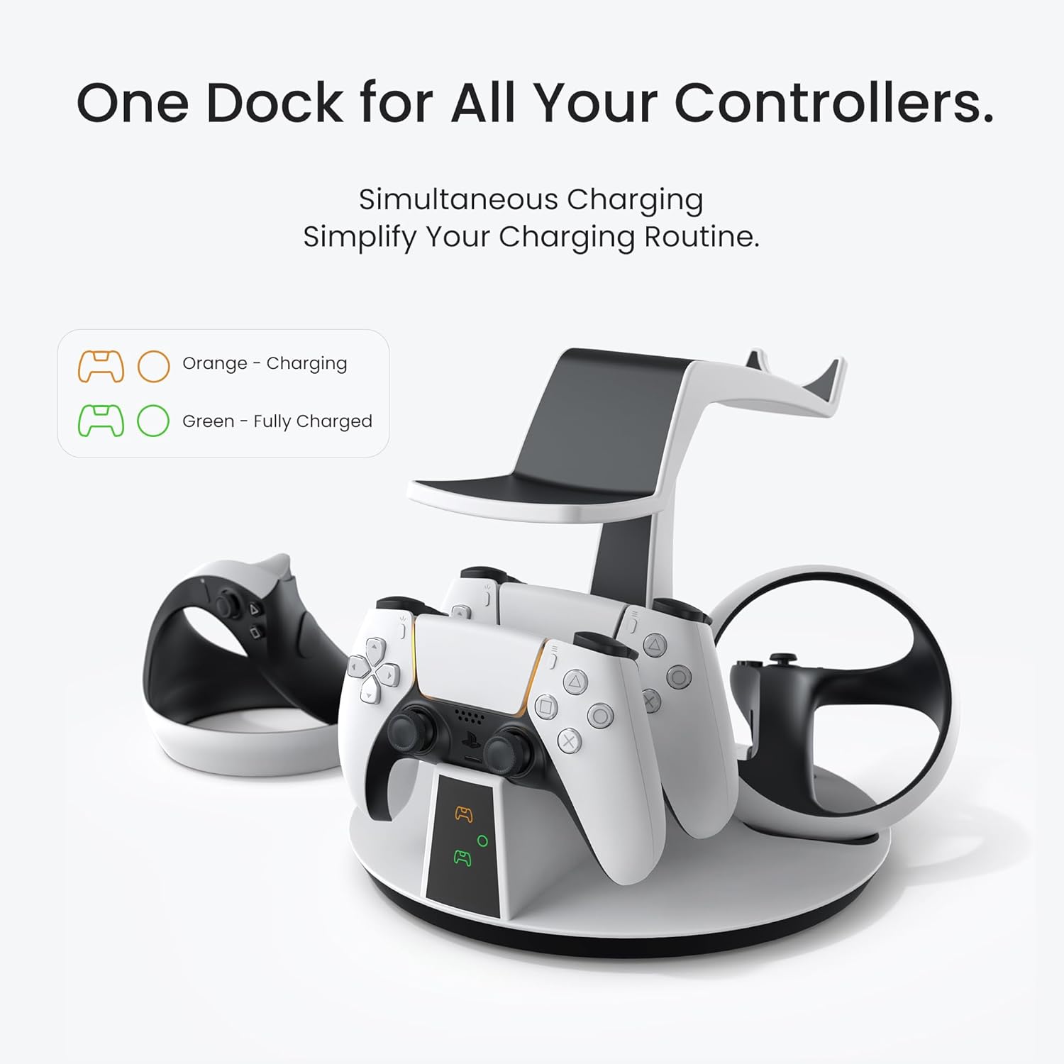 Charging Dock for PSVR2 – Dual Controller and Headphones Fast-Charging Station with Secure Cradle Design