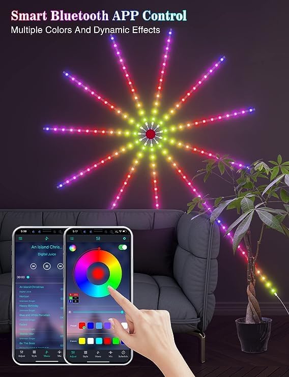 Smart Firework LED Lights | USB Powered Room Decor with Color Changing Fireworks & RGB Strip | Remote & App Control