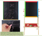 Kids Writing Board – Double-Sided Wooden Easel with Whiteboard, Chalkboard & Adjustable Height for Learning and Play
