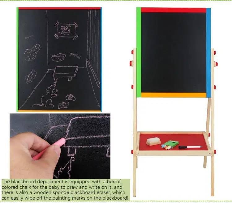 Kids Writing Board – Double-Sided Wooden Easel with Whiteboard, Chalkboard & Adjustable Height for Learning and Play