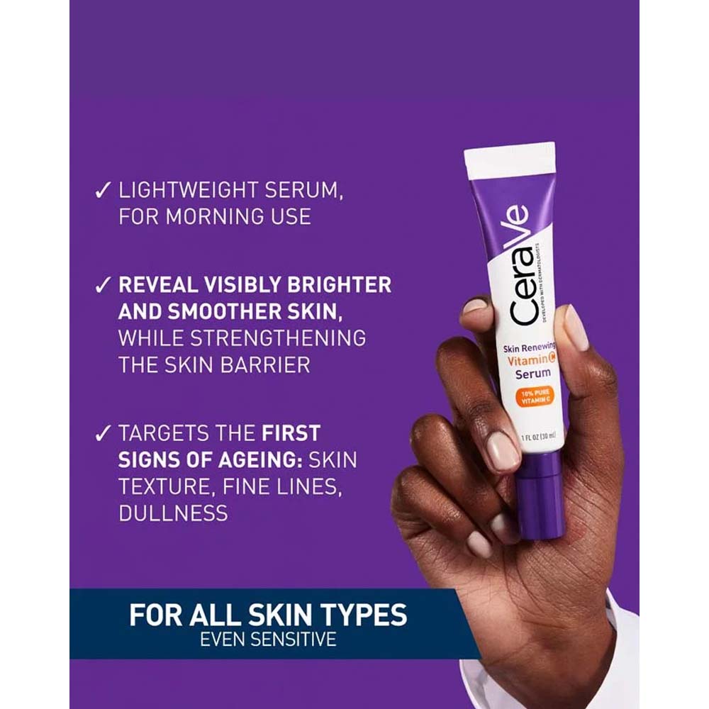 CeraVe Skin Renewing Vitamin C Serum - 30ml Brightening Serum with Hyaluronic Acid & Ceramides for Radiant Skin