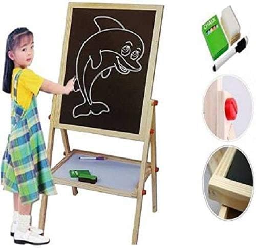 Kids Writing Board | Double-Sided Wooden Easel with Whiteboard & Chalkboard | Adjustable Learning Stand