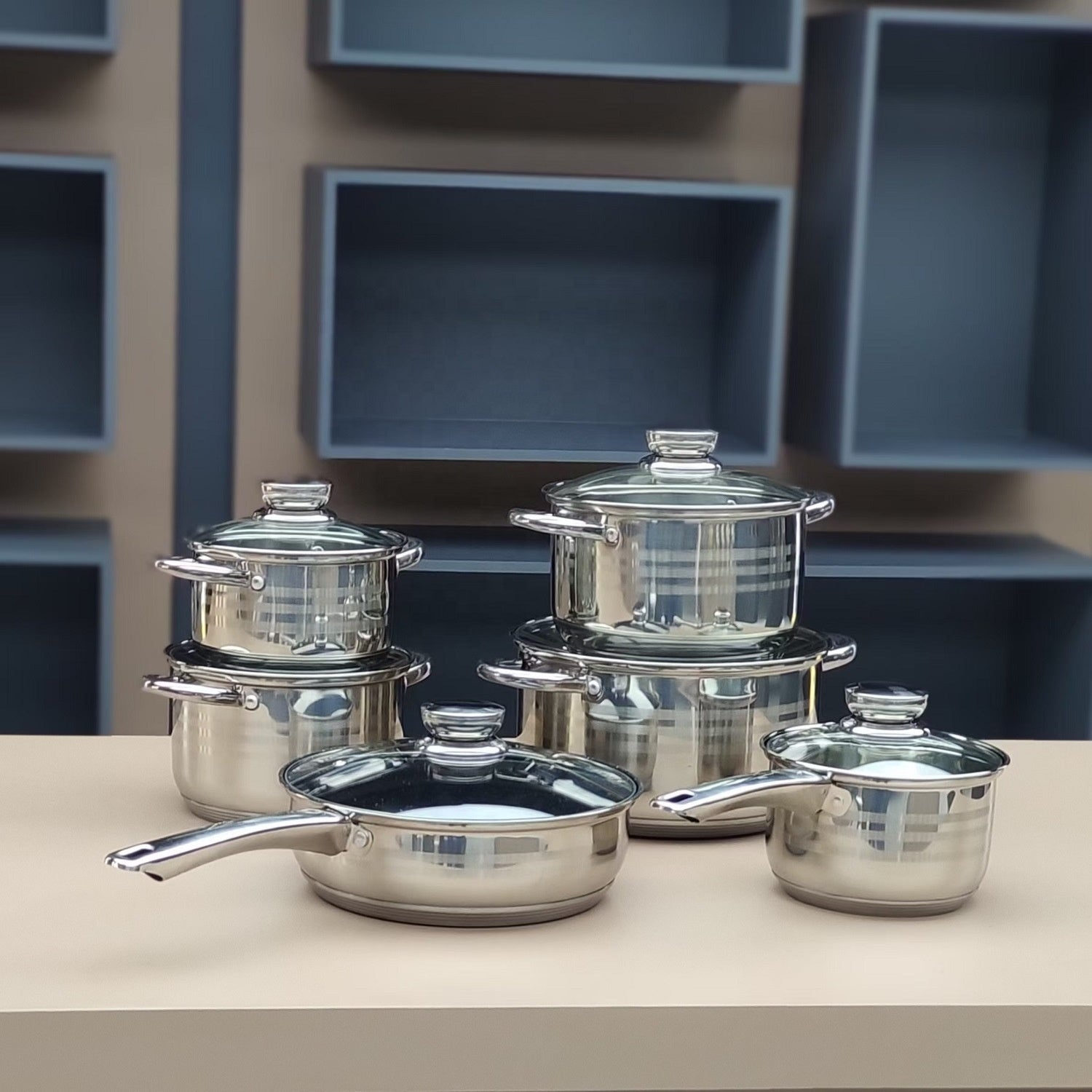 12-Piece Stainless Steel Cookware Set - Induction Compatible, Modern Design for Gas, Electric, Ceramic Stoves