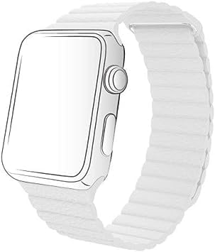 44mm/42mm Leather Strap Watch Band | Adjustable Magnetic Closure | Elegant White