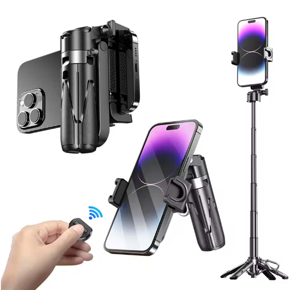 P15T Mini Selfie Stick Tripod | Extendable Phone Stand with Wireless Remote | Portable Vlogging & Travel Tripod for iPhone & Android Smartphones